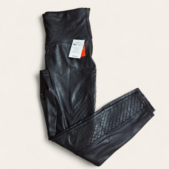 Spanx Faux Leather Moto Leggings NWT Size Large Petite - Picture 1 of 5